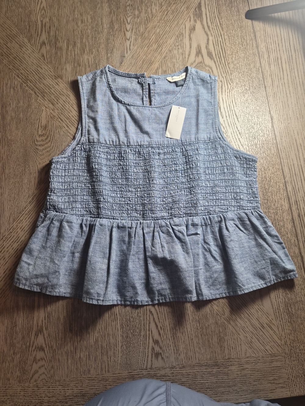 American Eagle Outfitters Light Blue Smocked Peplum Tank